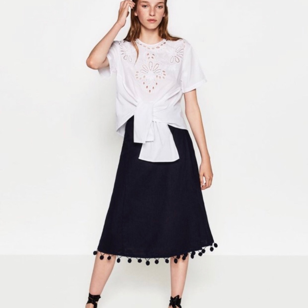 Zara❤️NWT wraparound Navy skirt MIDI L summer vibe